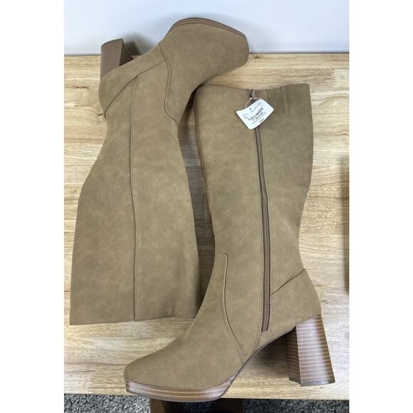 a.n.a Memory Foam Gould Stacked Heel Knee High Boots Tan Light Brown Size 11 Med - Picture 6 of 14